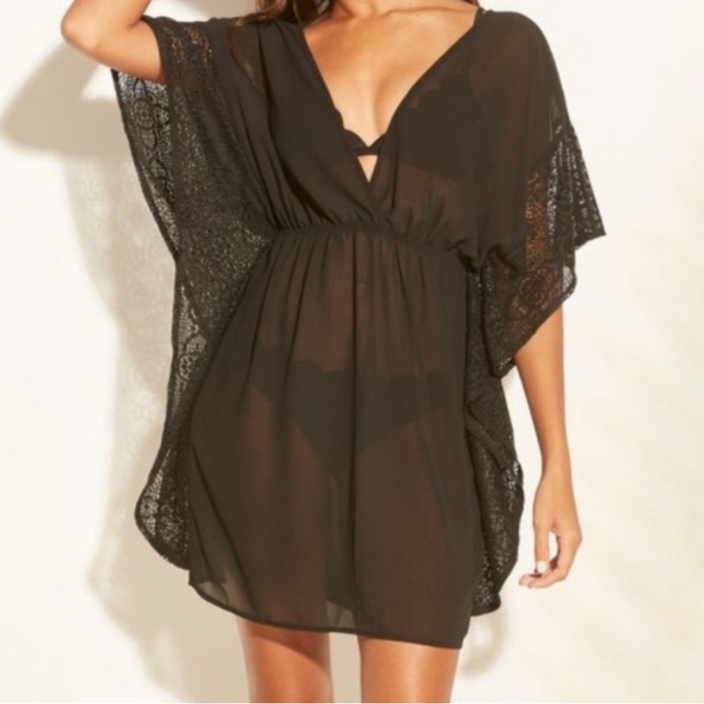 NWT Xhilaration Black Sheer Swim Cover-Up Size Large